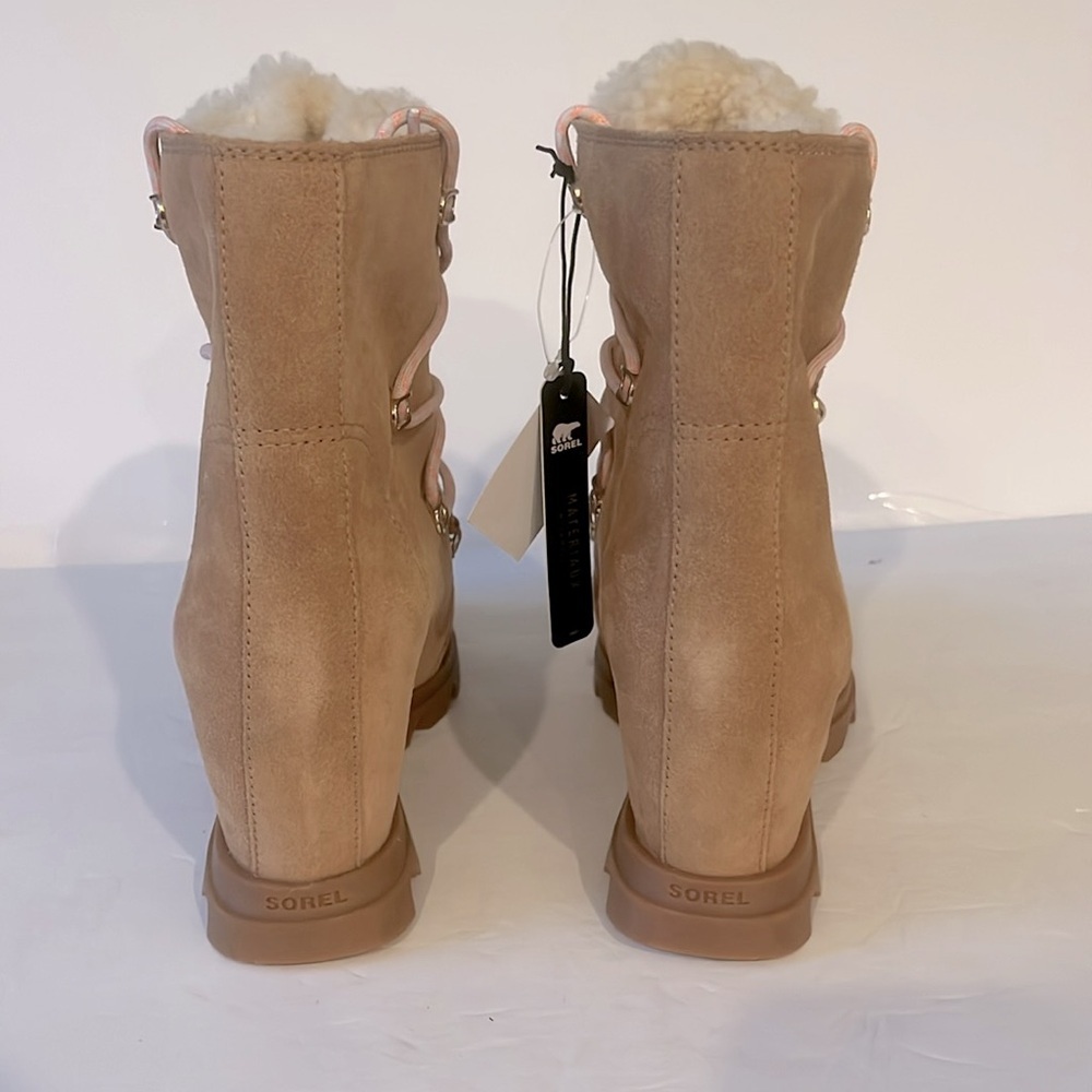 SOREL $250 Joan Arctic Shearling Nubuck Leather Wedge III Booties Size 10.5 NEW - Picture 10 of 12